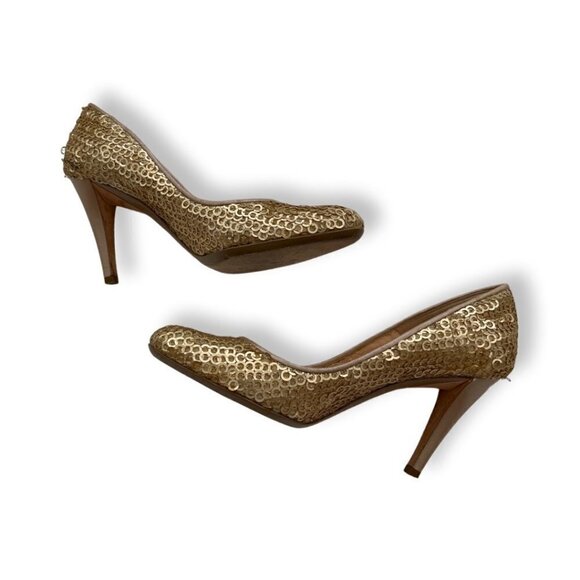 Salvatore Ferragamo gold sequin heels size 6.5